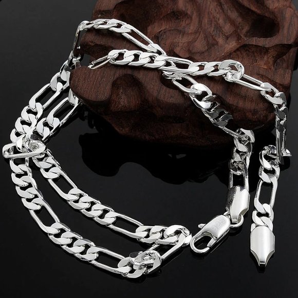 Awesome 22 Inch Figaro Chain 6mm Wide, Stamped 925 Solid Sterling Silver - Picture 5 of 7
